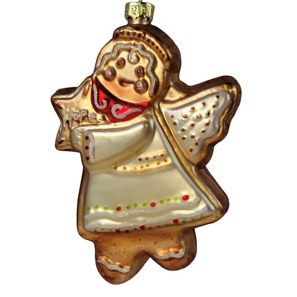 Vintage Glass Angel Ornament "Hope" Christmas Decoration 5" Gingerbread - Picture 1 of 7
